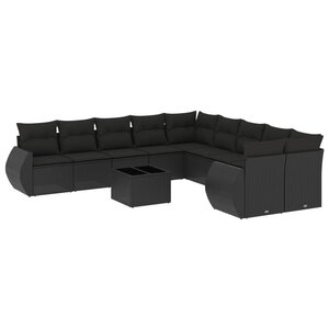 vidaXL Salon de jardin 11 Pièces avec coussins noir résine tressée