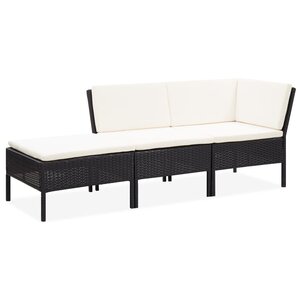 vidaXL Salon de jardin 3 Pièces avec coussins Résine tressée Noir