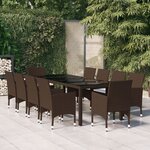 vidaXL Mobilier à dîner de jardin 11Pièces poly rotin et bois solide brun