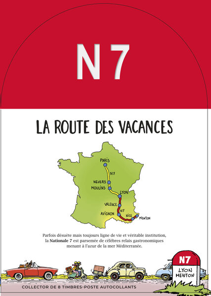 Collector 8 timbres - Nationale 7 - Lyon - Menton - Lettre Verte