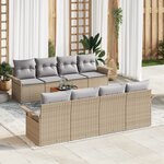vidaXL Ensemble de canapé de jardin 9 pièces avec coussins Beige Poly Rattan Acacia