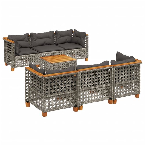vidaXL Salon de jardin avec coussins 7 Pièces gris résine tressée