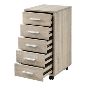 Caisson à roulettes mobile avec 5 tiroirs en MDF 63 cm beige 03_0001246