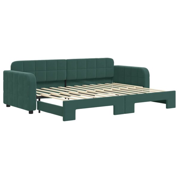 vidaXL Lit de jour avec gigogne sans matelas vert foncé 80x200 cm