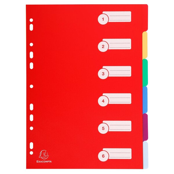 Intercalaires Polypropylène Opaque Semi Rigide 6 Positions - A4 - Couleurs Assorties - X 25 - Exacompta