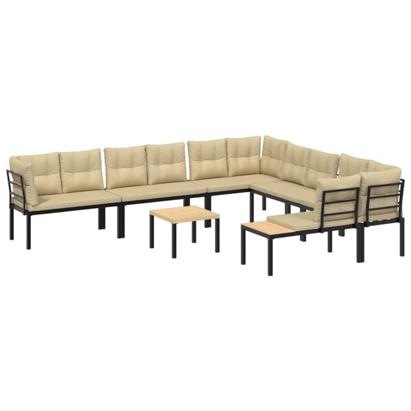 vidaXL Salon de jardin avec coussins 7 Pièces noir acier enduit de poudre