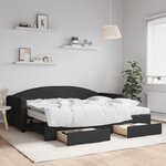 vidaXL Lit de jour avec gigogne et tiroirs noir 90x200 cm tissu