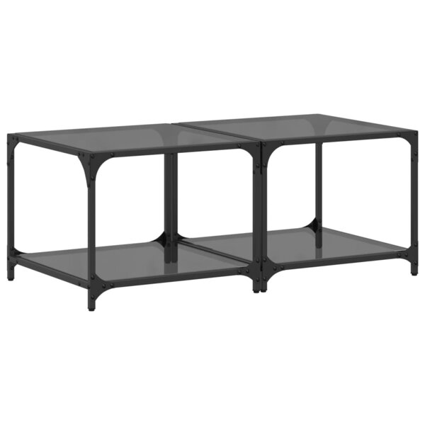 vidaXL Tables basses avec dessus en verre noir 2 Pièces 50x50x40 cm acier