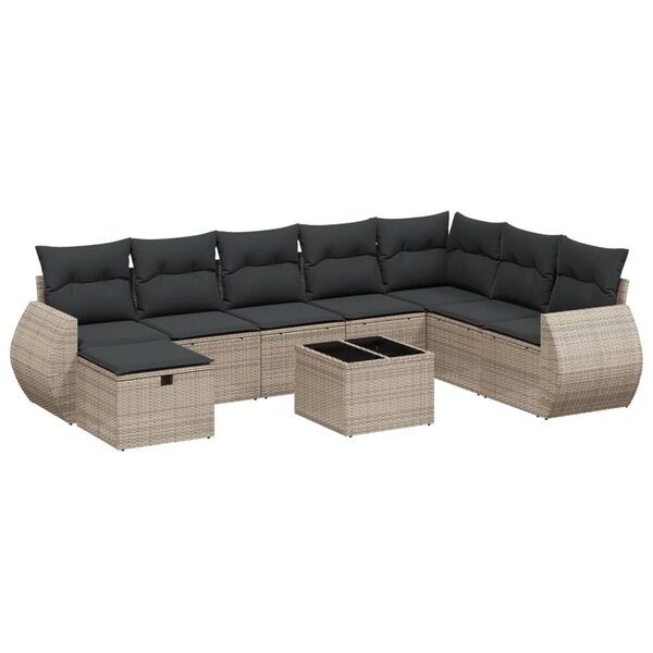 vidaXL Salon de jardin 9 Pièces avec coussins gris résine tressée