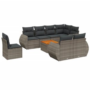 vidaXL Salon de jardin 9 Pièces avec coussins gris résine tressée