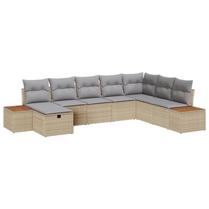 vidaXL Ensemble de canapé de jardin 8 pièces avec coussins Beige Rotin Poly