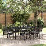 Ensemble de Salle à Manger de Jardin 7 pièces avec Coussins en Poly Rattan Noir