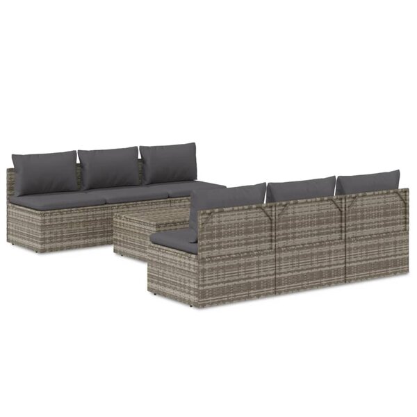 vidaXL Salon de jardin 7 Pièces avec coussins Gris Résine tressée