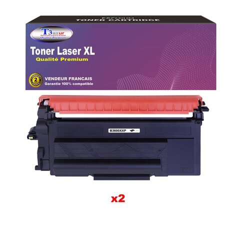 T3AZUR- 2x Toners compatibles avec brother HL-L6210DW  HL-L6410DN  TN-3600XXL Noir (11 000 pages)