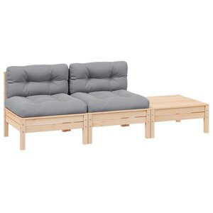 vidaXL Salon de jardin 3 Pièces avec coussins gris Bois de pin massif