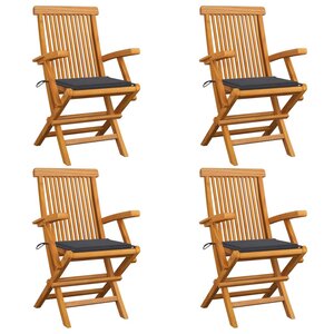 vidaXL Chaises de jardin et coussins anthracite lot de 4 Bois de teck