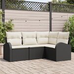 vidaXL Ensemble de canapé de jardin 4 pièces avec coussins en rotin poly noir