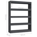 vidaXL Bibliothèque/Séparateur de pièce Gris 100x30x135 5cm Pin massif