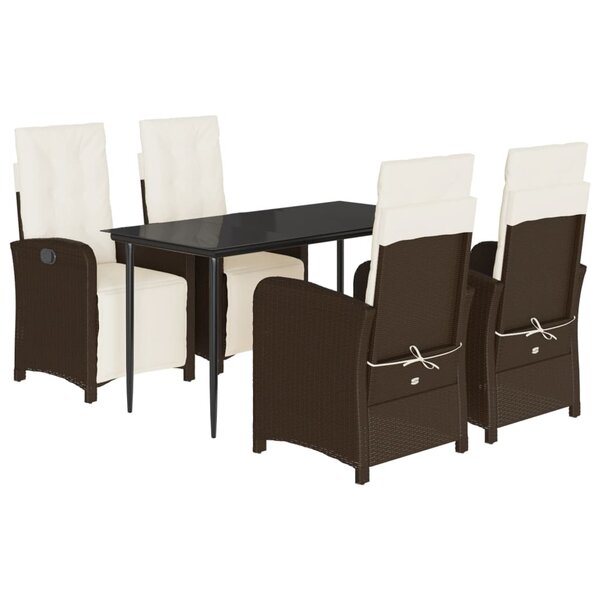 vidaXL Ensemble à manger de jardin 5 Pièces et coussins marron poly rotin