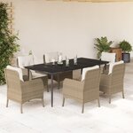 vidaXL Ensemble à manger de jardin et coussins 7 Pièces beige poly rotin