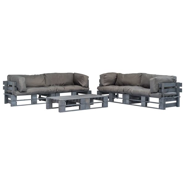 vidaXL Salon palette de jardin 6 Pièces avec coussins gris bois