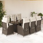 vidaXL Ensemble à manger de jardin et coussins 9 Pièces marron poly rotin