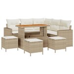 Ensemble de Canapé de Jardin 9 pièces avec Coussins Beige Poly Rotin Acacia vidaXL
