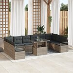 Ensemble de Canapé de Jardin de 11 Pièces avec Coussins en Rattan Synthétique Gris