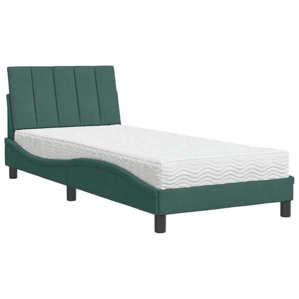 vidaXL Lit avec matelas vert foncé 90x200 cm velours