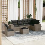 vidaXL Salon de jardin avec coussins 7 Pièces gris résine tressée