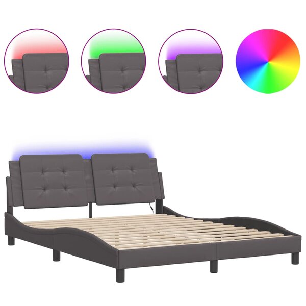 vidaXL Cadre de lit avec LED sans matelas gris 160x200 cm