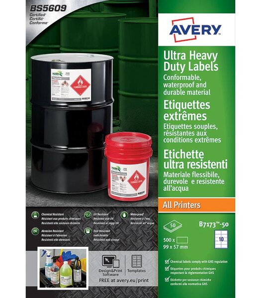 B7173-50 - 500 étiquettes ultra-résistantes en polyéthylène étirable avery