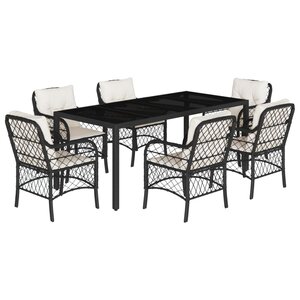 vidaXL Ensemble à manger de jardin coussins 7Pièces Noir Résine tressée