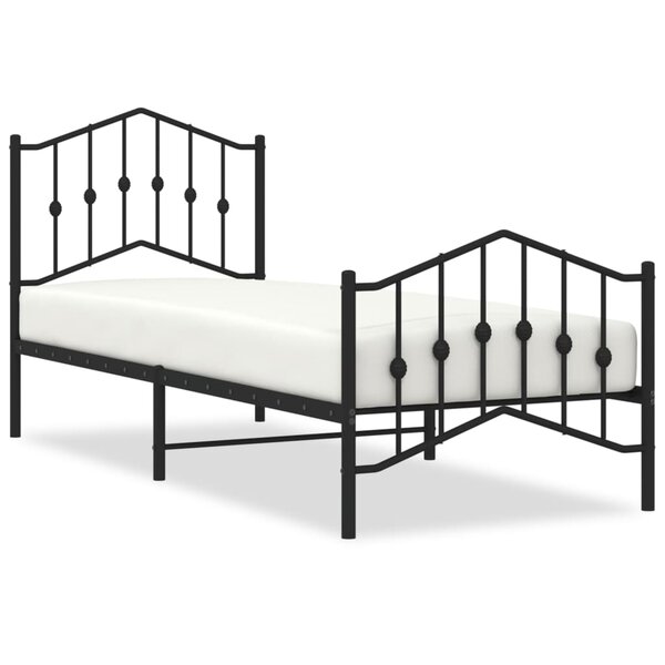 vidaXL Cadre de lit métal avec tête de lit/pied de lit noir 90x200 cm