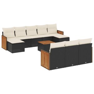 vidaXL Salon de jardin 11 Pièces avec coussins noir résine tressée