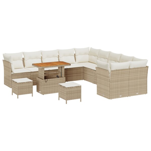 Ensemble de Canapé de Jardin vidaXL de 13 Pièces avec Coussins Beige Rattan Poly Acacia