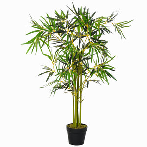 Bambou artificiel hauteur 1 2 m 552 feuilles denses réalistes pot inclus noir avec lichen vert