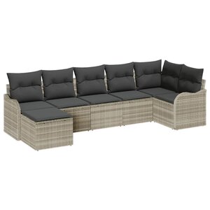vidaXL Ensemble de canapé de jardin 7 Pièces Gris clair polyrotin