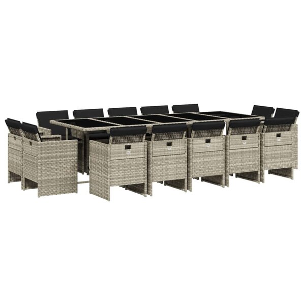vidaXL Ensemble à manger de jardin et coussins 15 Pièces gris clair rotin