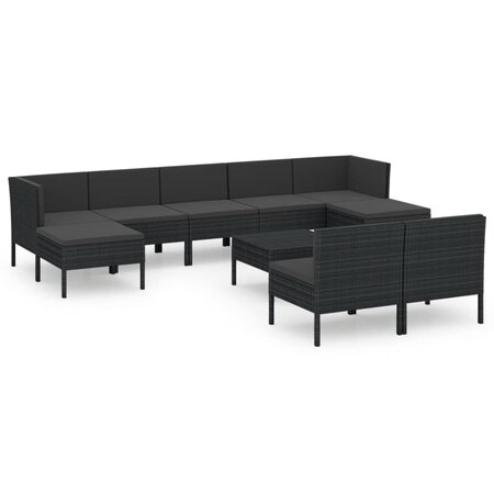 vidaXL Salon de jardin 10 Pièces avec coussins Résine tressée Noir