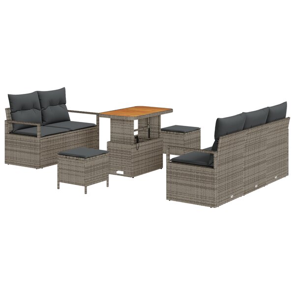 vidaXL Ensemble de Canapés de Jardin de 8 Pièces avec Coussins Gris Poly Rotin Acacia