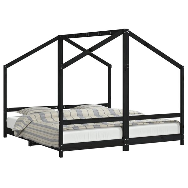 vidaXL Cadre de lit pour enfants noir 2x(90x190) cm bois de pin massif
