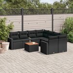 vidaXL Salon de jardin 9 Pièces avec coussins noir résine tressée