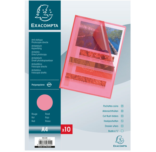 SACHET 10 POCH.COINS PP Grainé ROUGE EXACOMPTA