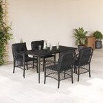 vidaXL Ensemble à manger de jardin coussins 5Pièces Noir Résine tressée