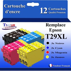 T3AZUR- 12x Cartouches Compatibles avec Epson 29XL 29 XL remplace Epson Expression Home XP-332 XP-335 XP-342 XP-345 XP-352 XP-355