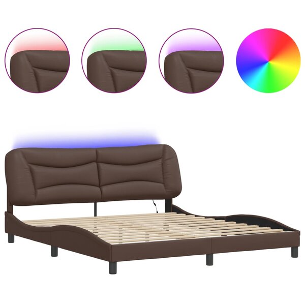 vidaXL Cadre de lit avec lumières LED marron 180x200 cm similicuir