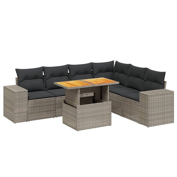 vidaXL Salon de jardin avec coussins 7 Pièces gris résine tressée