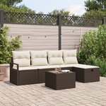 Ensemble de Canapé de Jardin 6 Pièces avec Coussins Marron Poly Rotin vidaXL