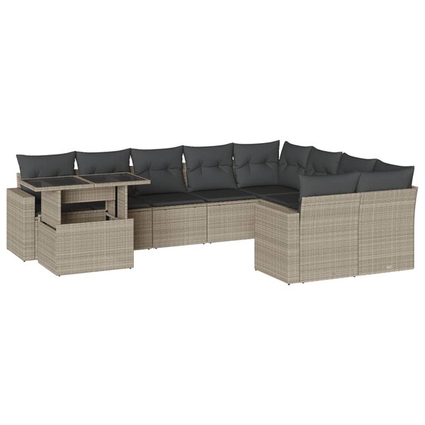 vidaXL Salon de jardin avec coussins 10 Pièces gris clair résine tressée